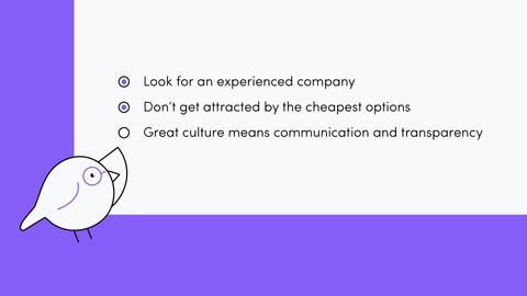 criteria for choosing a software house: look for an experienced company, don't get attracted by the cheapest options, great culture means communication and transparency