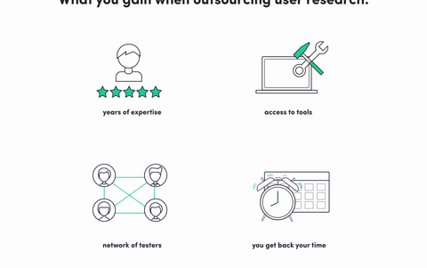 By outsourcing user research you gain: years of experience, access to tools, network of testers, and you get back your time.